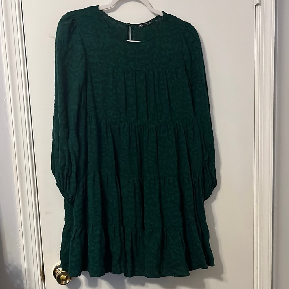 Zara Elegant S Long Sleeve Green Dress